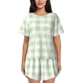 thumbnail image 1 of Fotbe Pistachio Green Checkboard Conjunto de Pijama Estampado para Mujer, 2 Piezas, Ropa de Dormir con Camiseta de Manga Corta y Shorts Suaves-Large, 1 of 6