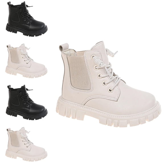Afuyipoi Girls' Classic Faux Leather Martin Boots British Style Solid Color Mid-Calf Boots for Kids Size 9.5 Little Kid - 2.5 Big Kid White Size 2 Big Kids