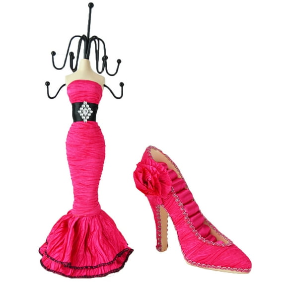 H-pink 2pc Display Holder Mannequin Elegant Dress Jewelry and Shoe For Rings