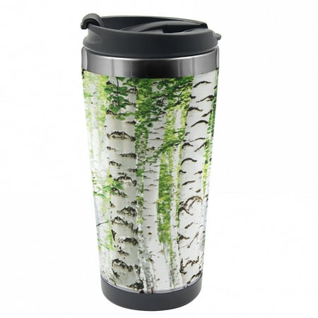 

Woodland Travel Mug Wildlife Nature Summer Steel Thermal Cup 16 oz by Ambesonne
