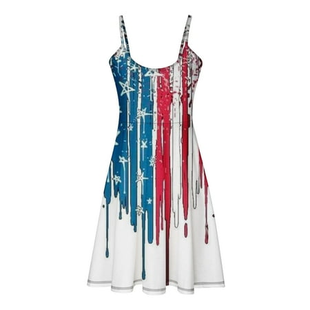 

Hvyesh 4th of July Dresses Women Casual Plus Size Midi Dress Beach Pattern V Neck Sundresses Bohemian Sleeveless Trendy Dresses 2023 White