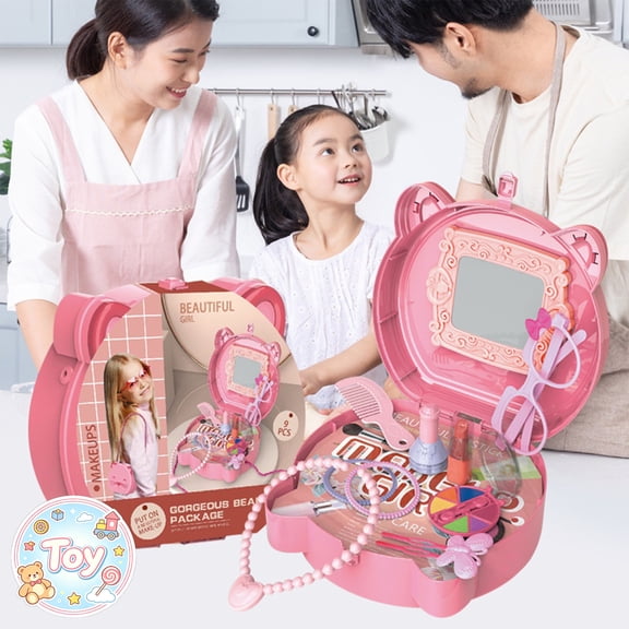 Girls Pretend Makeup Play Toys, Portable Bear Shaped Case with Mirror, Hair Jewelry & Simulated Cosmetic Props, Christmas Birthday Holiday Gifts, Toys for Toddler Baby Kids Boys Girls, Age 3
