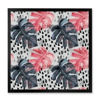 Designart 'Black and Red Monstera On Rough Brush Strokes I' Tropical Framed Art Print