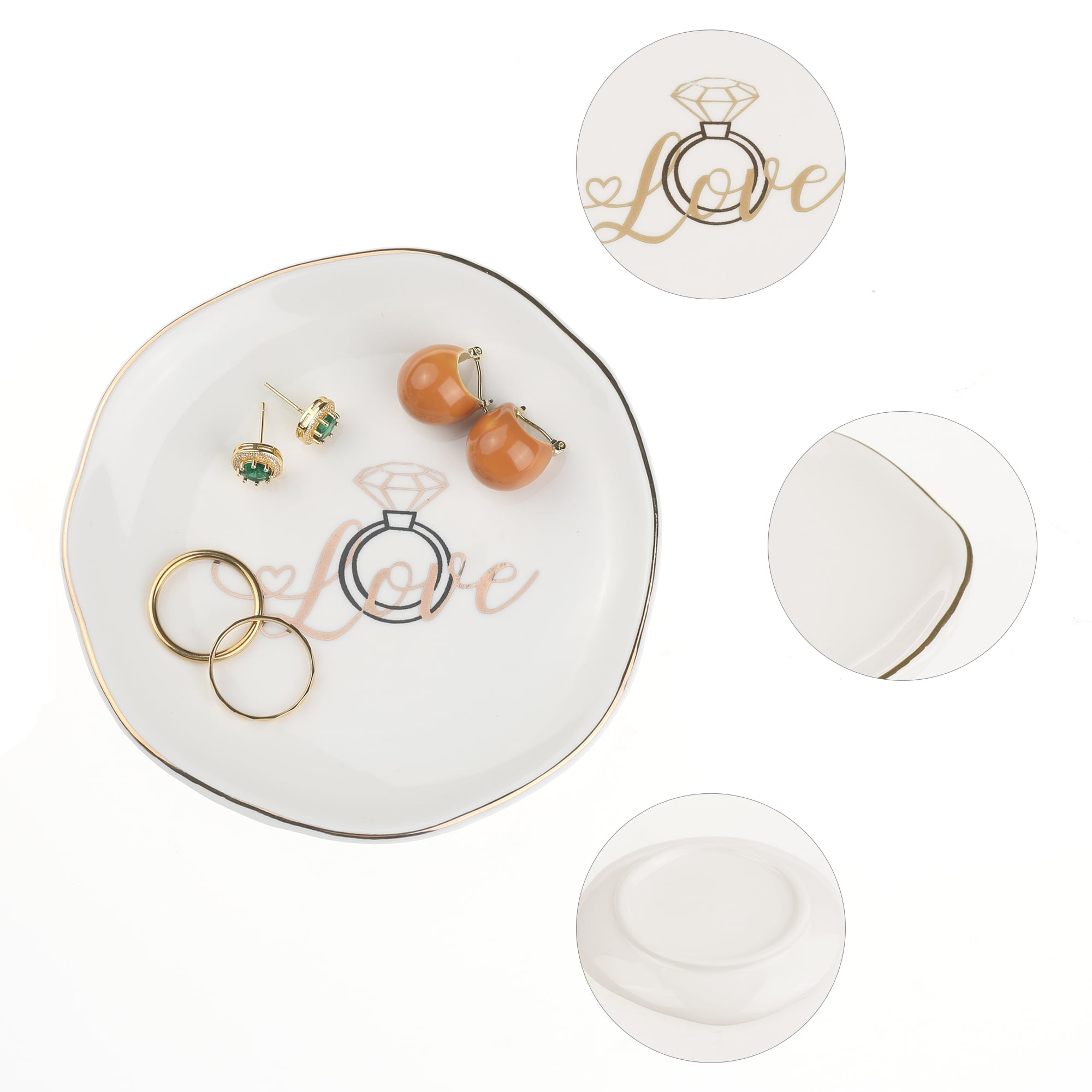 Unique Bargains Ceramic Jewelry Tray Decorative Trinket Dish Jewelry Boxes White