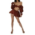 thumbnail image 6 of KelaJuan Women's Summer 2PCS Outfit Sets Long Sleeve Off Shoulder Crop Tops + Solid Color Skirt, 6 of 9