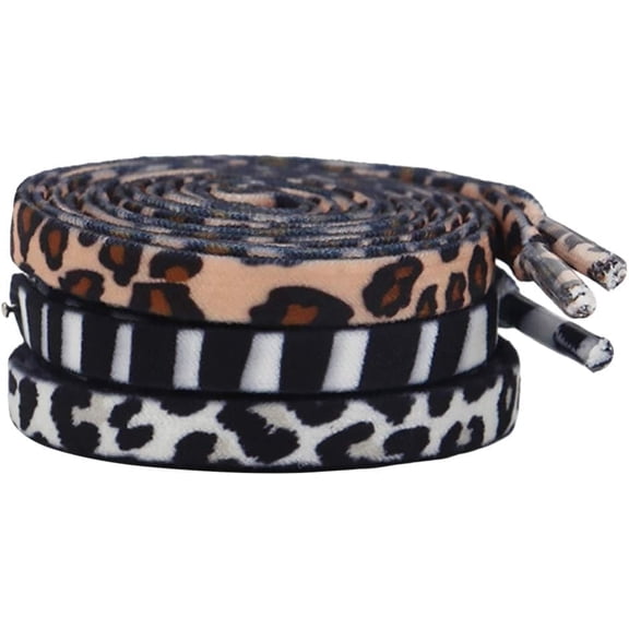 3 Pairs Animal Print Flat Shoelaces, Leopard Zebra Cow Pattern Polyester Replacement Laces for Sneakers, Casual Shoes & Boots