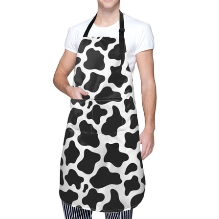 Cauagu Cow Print Black White Aprons with Pockets,Waterproof Apron for Women,Kitchen Cooking Apron Adjustable Bib Aprons Chef Apron for Cooking,Drawing,Crafting