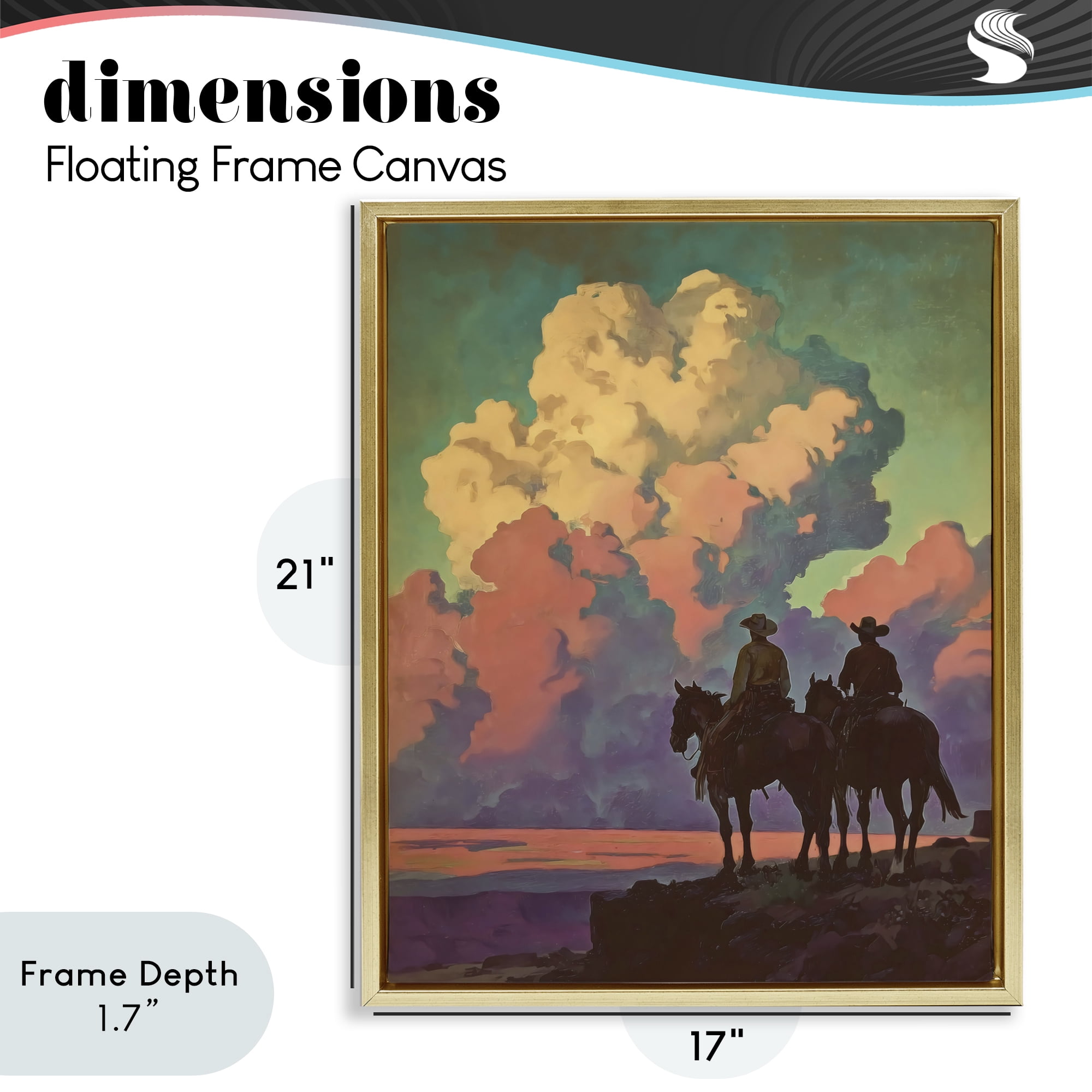 Stupell Industries Cowboys Silhouetted Against Clouds Gold Framed Floater Canvas Wall Art, design by Arlington Prints