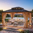 thumbnail image 3 of Dextrus 13x15FT Hardtop Gazebo with Nettings and Curtains,Outdoor Wooden Galvanized Steel Double Roof Gazebo for Patio, Deck, Backyard - Beige Yellow, 3 of 6