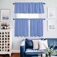 thumbnail image 2 of Navy Blue Stripe Kitchen Curtains Sets for Windows 24 Inch Length, Modern White Vertical Striped Geometric Rod Pocket Window Treatments Tier Curtains and Valances Set for Bedroom/Bathroom, 2 of 8