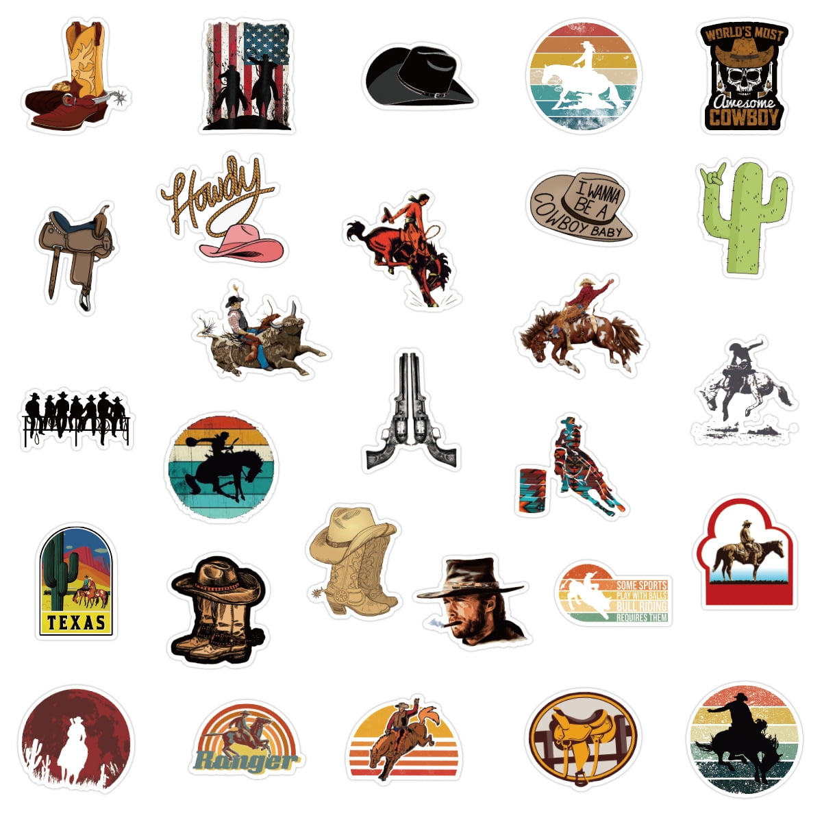Lot De 100 Autocollants Artistiques Classiques Style Cowboy Occidental En Vinyle Imperméable Pour Ordinateur Portable, Skateboard, Bagages, Téléphone