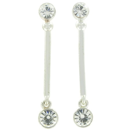Vintage Silver Tone Blue Rhinestone - Drop Dangle Pierced Silver Tone Rhinestone Earrings