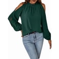 thumbnail image 2 of Blusas Elegantes e Informales para Mujer, con Hombros Descubiertos, Cuello con Volantes, Camisas de Moda de Otoño para el Trabajo Verde Oscuro S, 2 of 10