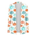 thumbnail image 4 of Uootdi Women's Fall Pumpkin Print Open Front Cardigan Long Sleeve Loose Fit Asymmetric Hem Casual Autumn Harvest Outerwear White Women Top, 4 of 6