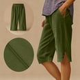 thumbnail image 2 of Feancey Corduroy Shorts for Women Casual High Waist Knee Length Bermuda Shorts Side Button Split Summer Beach Shorts with Pockets Army Green L, 2 of 8