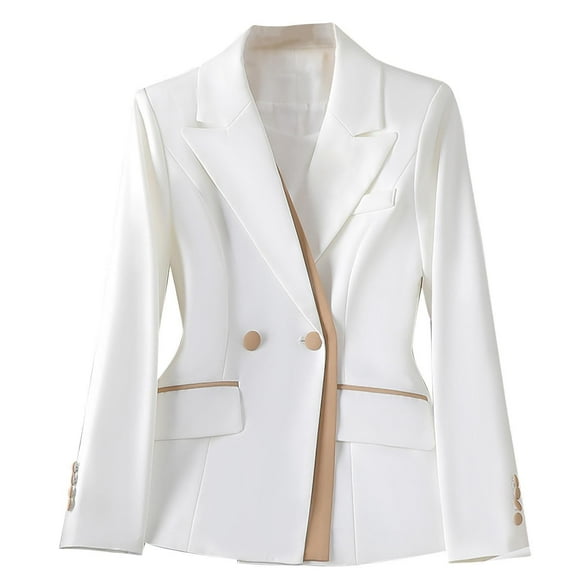 Gmluru Womens Casual Blazers White Solid Color Long Sleeve Lapel Button Temperament Suit Jacket Lightweight Suit S-4XL