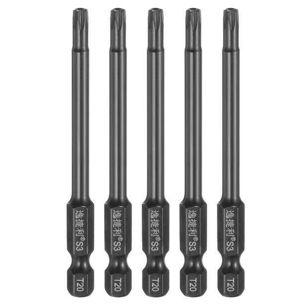 Uxcell 5pcs Punta de destornillador Torx T20 de 1/4" Vástago hexagonal de 3" Longitud magnética con agujero
