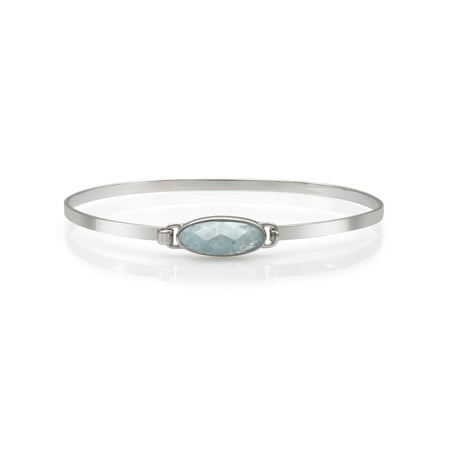 Aquamarine Cuff - Natural Milky Aquamarine Gemstone Sterling Silver Bangle Cuff Bracelet, 7.5