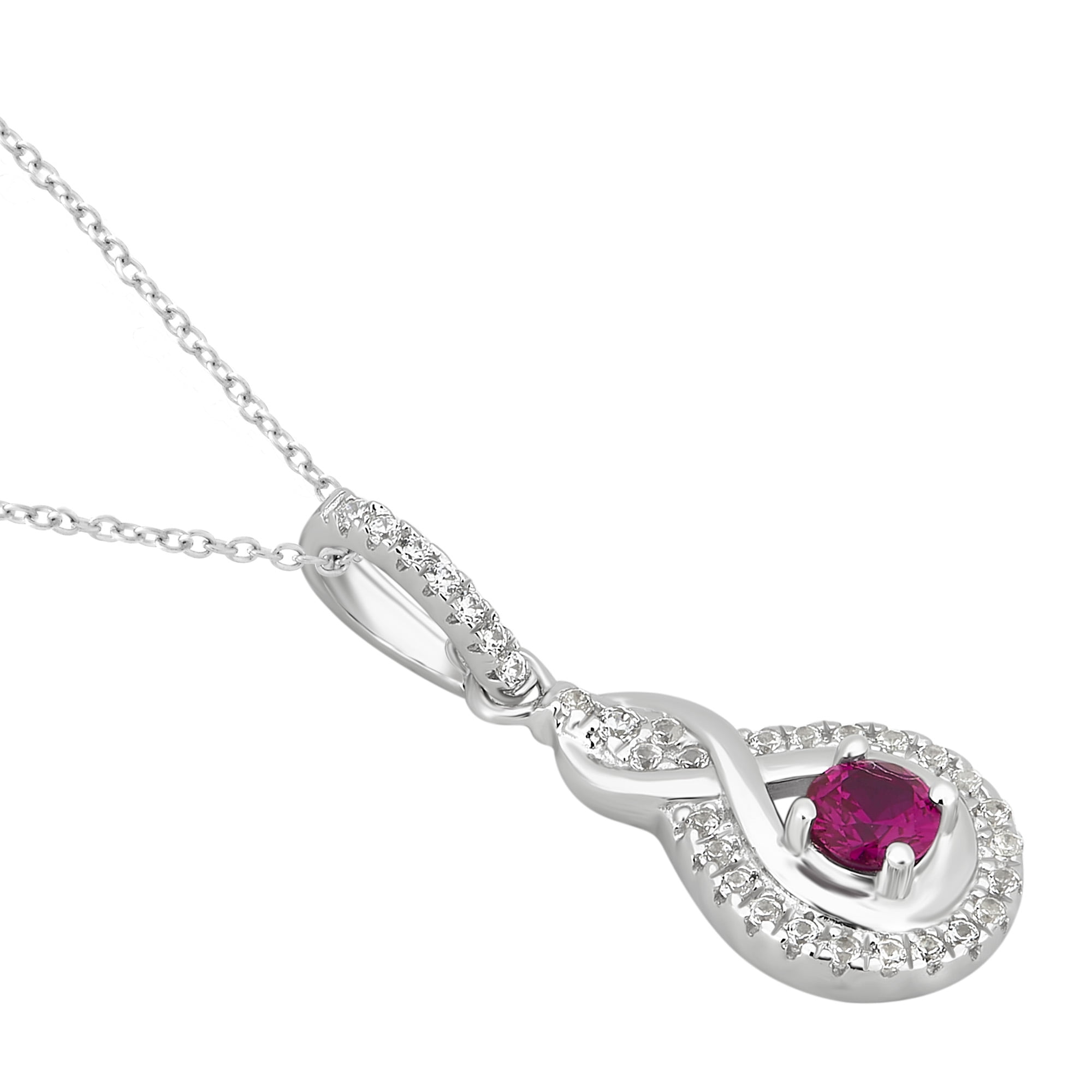 Arista 1/2 Carat T.W. Created Ruby and White Sapphire Halo Women's Fashion Pendant in Sterling Silver, 18"