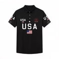 thumbnail image 2 of Conairie Men 4th of July Polo Shirts Short Sleeve Button Stand Collar Patriotic Golf Shirt American Falg Print Work Tee Pullover Outfits Black L, 2 of 4
