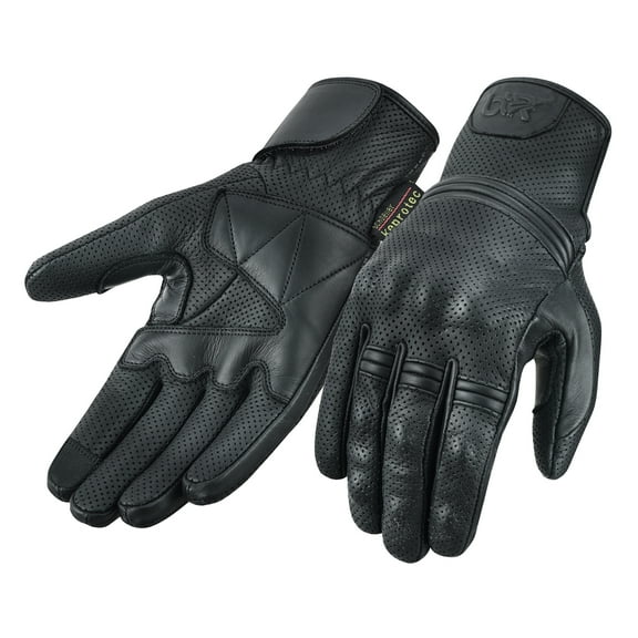 Motorcycle Gloves Touch Screen Perforated Cowhide Dry Drum Aniline Leather Knuckle Protection Motocross Gloves Black-S
