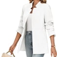 thumbnail image 3 of Spring Fall Stand Collar Solid Color Women Long Sleeved Open Front Work Office Blazer Coat, 3 of 6