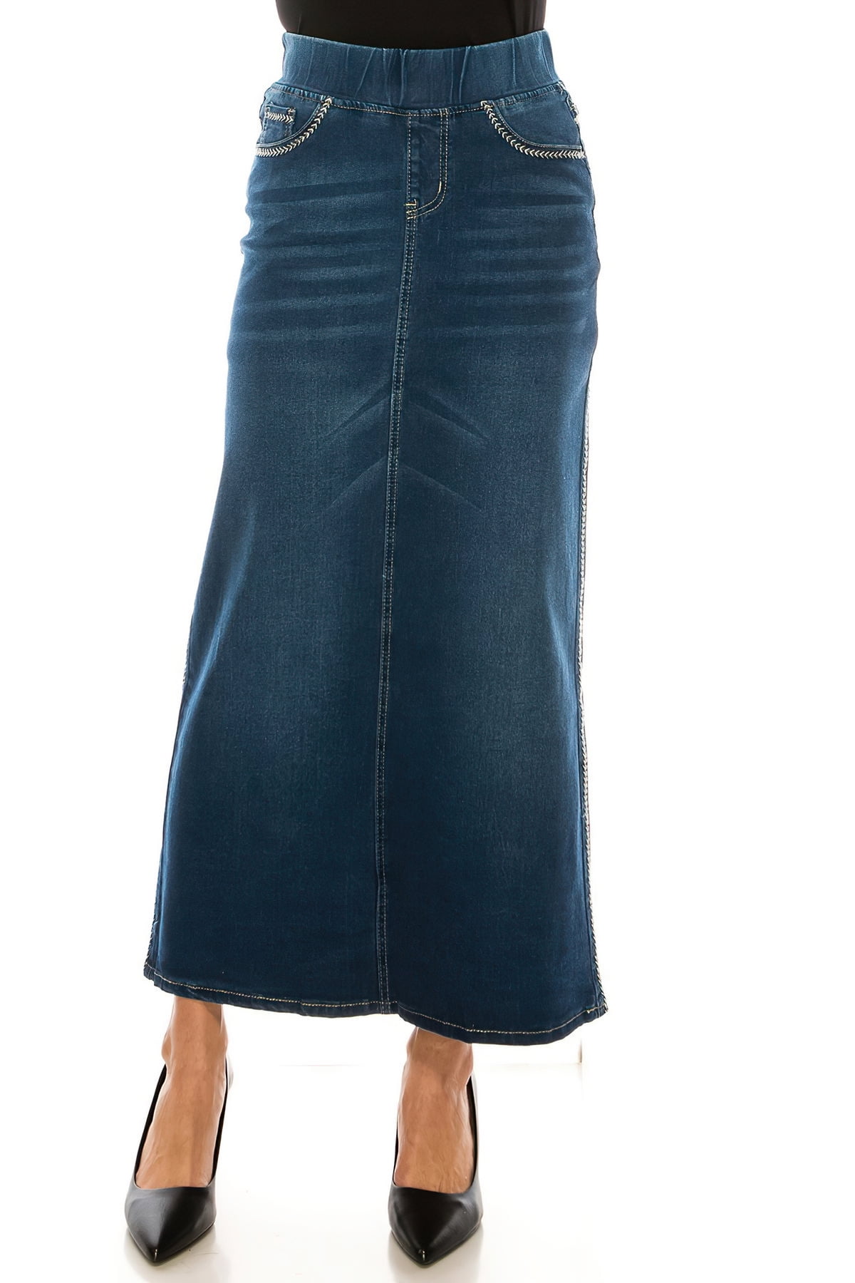 Fashion2Love Women's Juniors/Plus Size Stretch Denim Long Skirt with ...