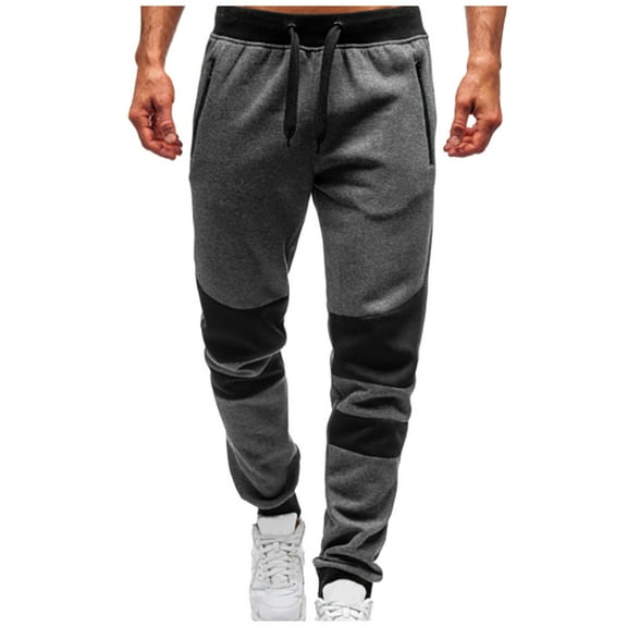 HOLEI Mens Pants with Zipper Mid-Waist Sports Casual Drawstring Pockets Sweatpants for Men Dark Gray 2XL