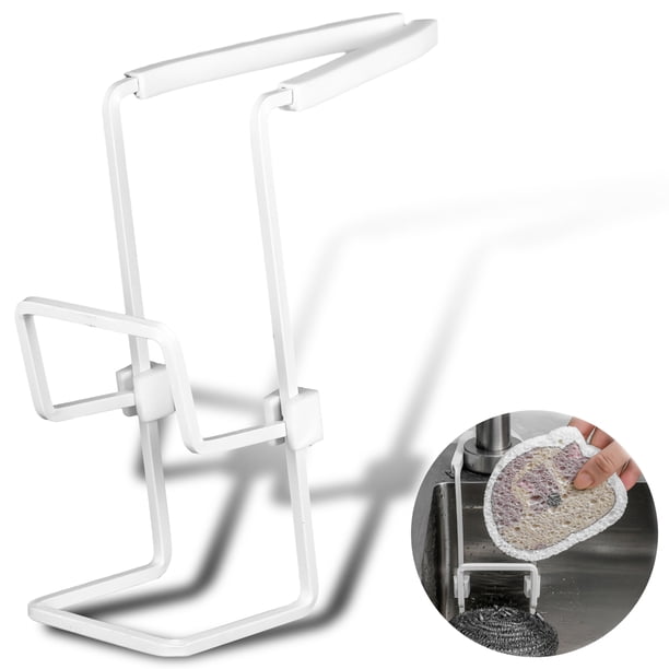 Kearding Soporte de esponja de Metal multifuncional para cocina, organizador para fregadero colgante versátil, fácil acceso Blanco