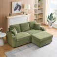 thumbnail image 5 of Comfortable Corduroy Multi-Functional Sofa, Hidden Reclining Design, with Cup Holder and Storage Footrests, Green, 5 of 9