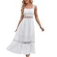 thumbnail image 1 of Vestido midi sin mangas con cuello cuadrado y ribete de encaje en color liso para mujer - Salidas de verano/eventos informales, 1 of 8