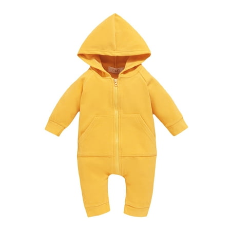 

TUOBARR Toddler Baby Boys Girls Long Sleeve Solid Hoodie Romper Jumpsuit Yellow (0-24Months)