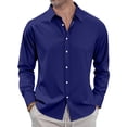 thumbnail image 2 of Mens Casual Button Down Shirt Long Sleeve Lightweight Summer Beach Shirts Loose Fit Solid Textured Shirt, 2 of 7