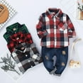 thumbnail image 7 of Younger Tree Toddler Baby Boys Fall Winter Christmas Plaid Flannel Shirt Ripped Holes Jeans Clothes Outfit Set,12-18M, 7 of 7