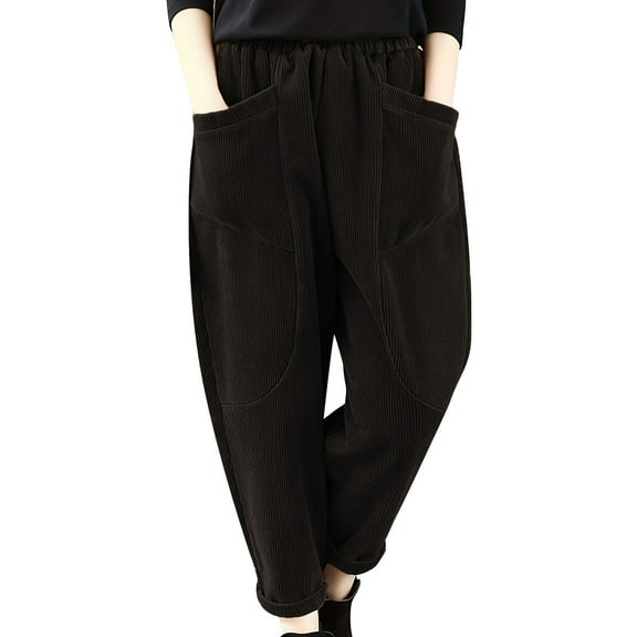 TRUBKH Corduroy Pants Women Cargo Pants for Women Trendy Sweater Pants Womens Fall Pants High Waisted Cargo Pants Corduroy Flare Pants Women Black L