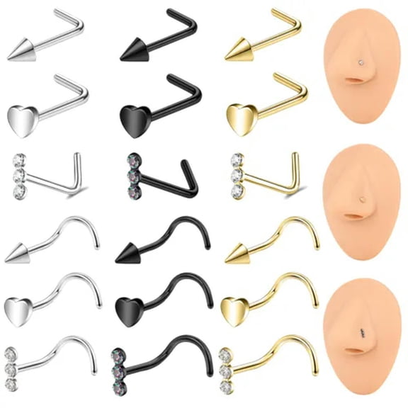QQTDFG 20g Stainless Steel Nose Stud Heart Spike Nose Piercing Crystal Nostril Piercing-Heart-L Shape-Gold