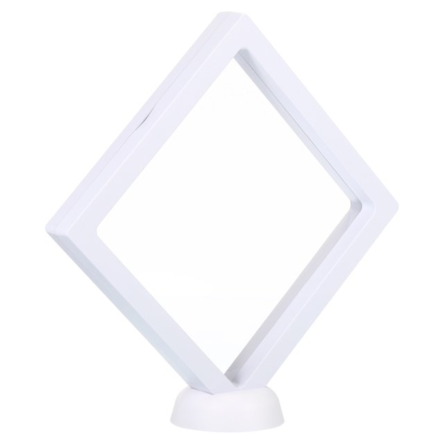 Unique Bargains 3D Floating Display Frame Coin Jewelry Case Holder with Base 5.5' x 5.5' White