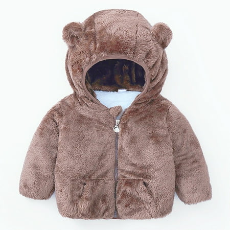 

Yubatuo Infant And Toddler Bear Ears Cute Jacket Solid Color Hoodie Jacket Kids Sweater Brown 120