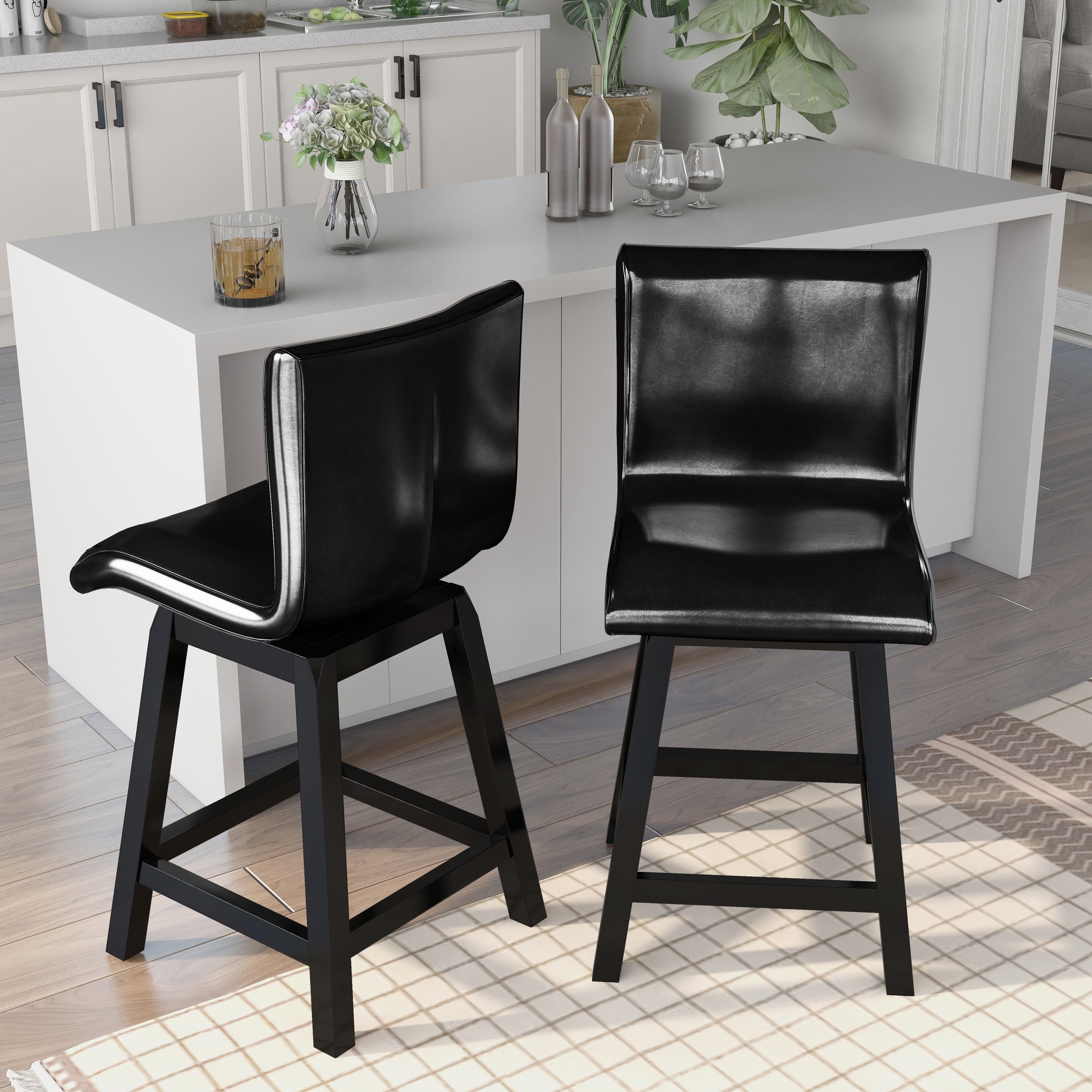 Furniture of America Severn Swivel Wood Black Counter Height Stools (Set of 2)