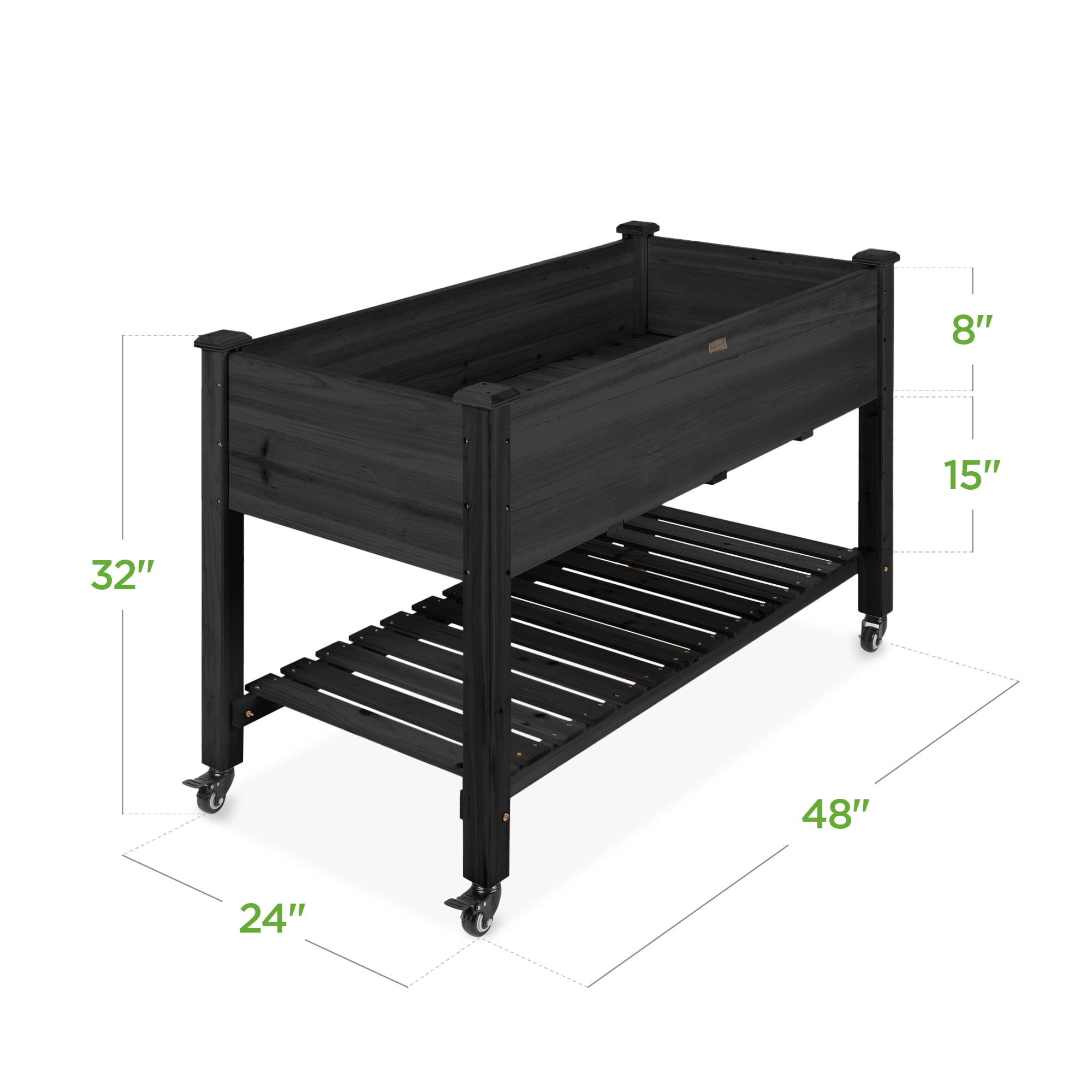 Best Choice Products Raised Garden Bed 48x24x32in Mobile Elevated Planter w/ Wheel Locks, Shelf, Liner - Black