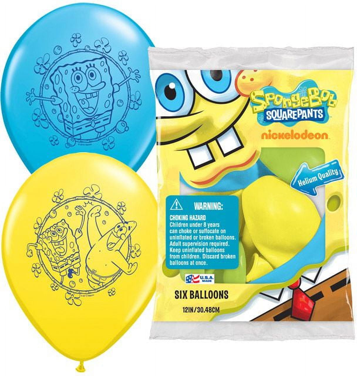 (4 pack) Nickelodeon SpongeBob Squarepants All Ages 12" Blue, Yellow, and Green Latex Balloons, 6 Count