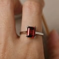 thumbnail image 4 of Rectangle garnet bridal ring, emerald cut sterling silver, January birthstone ring, 4 of 4