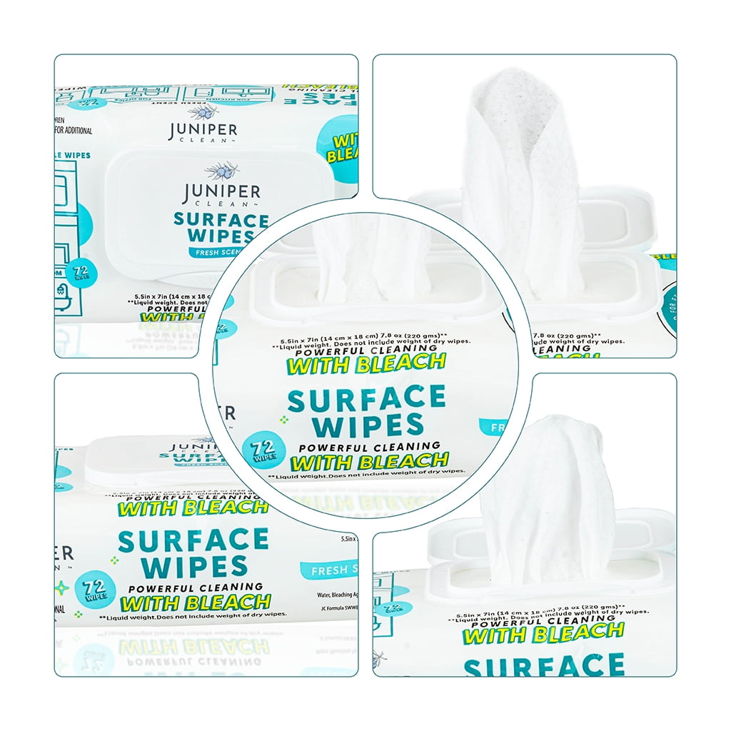 Juniper Clean Surface Cleaning Wipes With BLEACH, All-Purpose Cleaner I 72 sheets I (24 Pack)