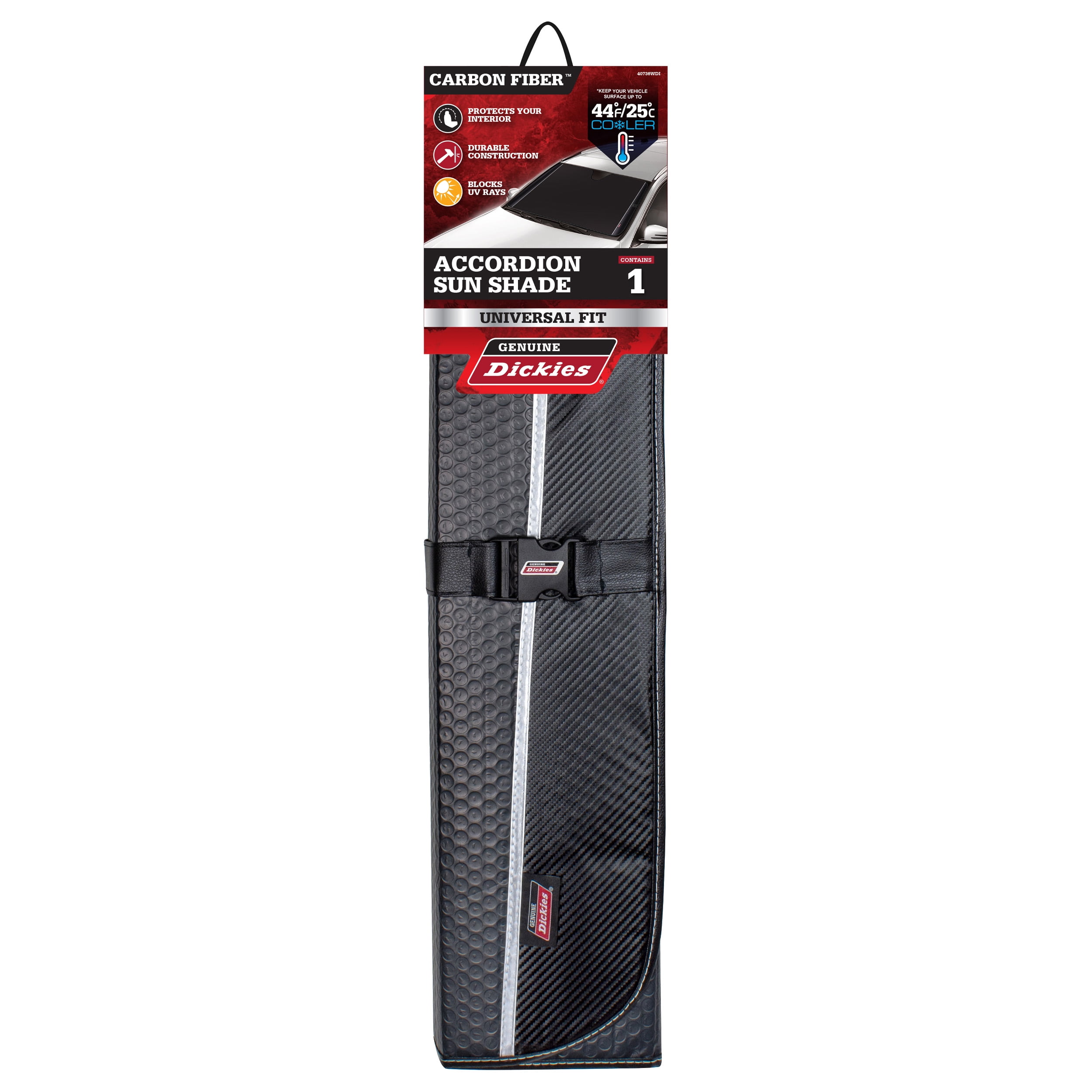 (2 pack) Genuine Dickies Universal Accordion Auto Sunshade, Carbon Fiber, 40736WDI