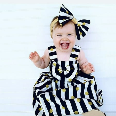 

Cathalem Dress for plus Size Girls Toddler Kids Girls Sleeveless Striped Dot Print Bow Dress Princess Toddler Vintage Dress Dress White 6 Months