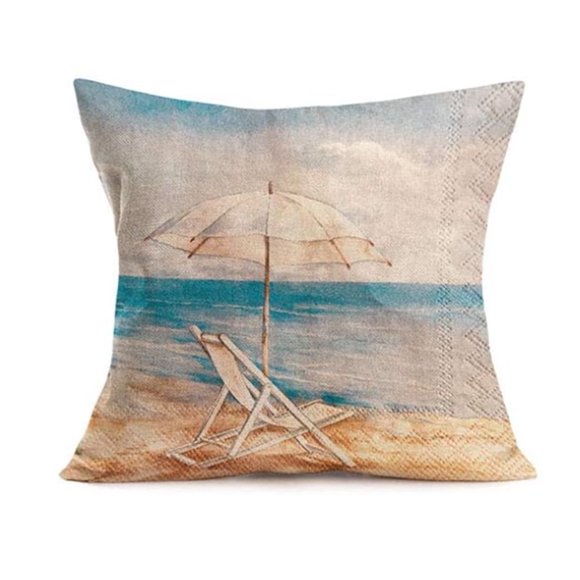 Ocean Pillow Covers 18x18 Inch Cotton Linen Summer Vintage Ocean Park Theme Beach Starfish Conch Shell Pillow Cases Marine Outdoor Decorative Pillowcase for Home Sofa
