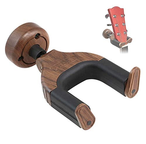Black Walnut Guitar Hanger with Screws and Adjustable Anti-Slip Rubber Padding for Acoustic Electric Guitar Bass Banjo Ukulele and more Guitar Wall Mount Hanger 2-Pack 