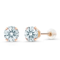 Gem Stone King 10K Rose Gold Stud Earrings for Women Men Set with Round White Zirconia
