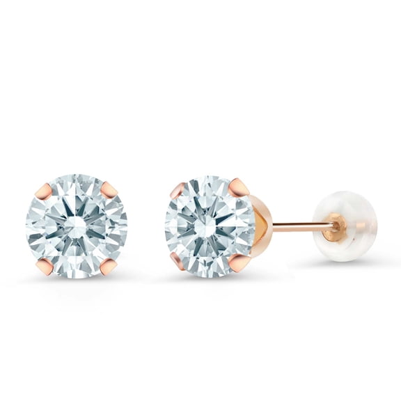 Gem Stone King 10K Rose Gold Stud Earrings for Women Men Set with Round White Zirconia
