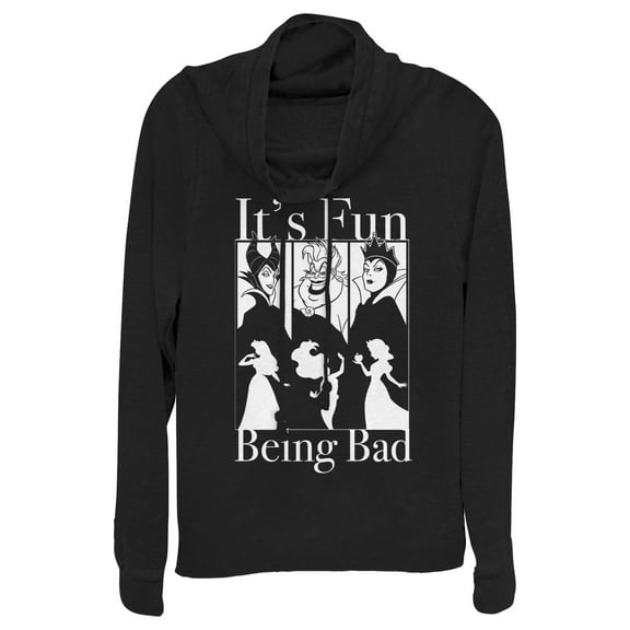 Junior's Disney Princesses Fun Being Bad Wicked Witches  Cowl Neck Sweatshirt Black Large